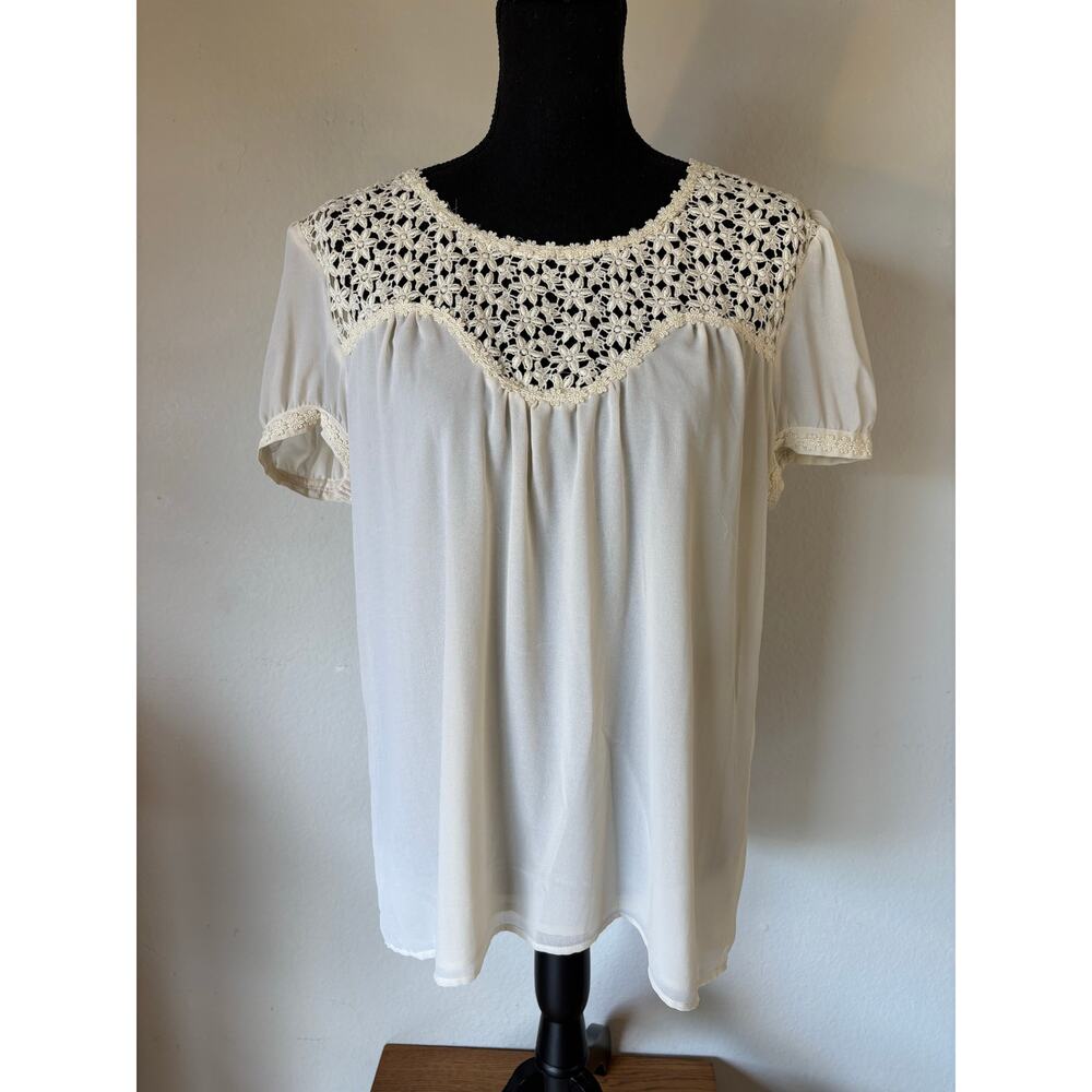CHELSEA FLOWER L Boutique Peasant Baby Doll Cream Nylon 2 Layer Crochet Lace